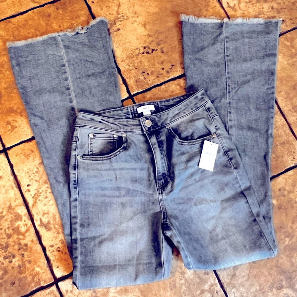 Lace Up Back Denim Bellbottom Jeans - Picture 3 of 6